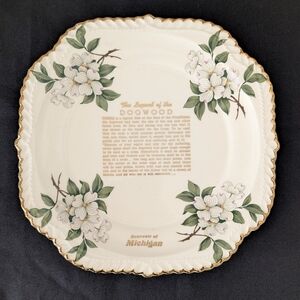 Vintage Legend Of The Dogwood Plate Souvenir Of Michigan Gold Trim